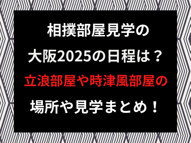 相撲部屋見学の大阪2025の日程は？立浪部屋や時津風部屋の場所や見学まとめ！